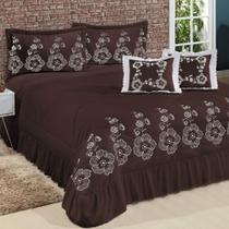 Kit Cobre Leito Casal King Amore 07 Peças Bordadas - Marrom