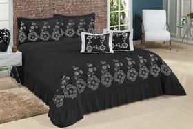 Kit Cobre Leito Casal King Amore 07 Peças Bordadas - Preto