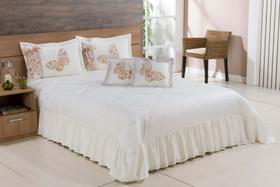 Kit Cobre Leito Casal King Borboletas 07 Peças Bordado Colcha - Palha