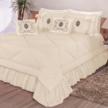 Kit Cobre Leito Casal King Esplendore Bordado 7 Peças Colcha Palha