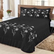 Kit Cobre Leito Casal King Lírio 03 Peças Colcha - Preto