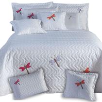 Kit Cobre Leito Casal Padrão 3Pçs Bordado Libélula Toque Kit Cobre Leito Casal Padrão 3Pçs Bordado Libélula Toque