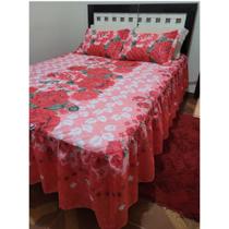 Kit Cobre Leito Casal Padrão 3pçs Colcha Bordada Com Babado Matelada c Linha 2,45x2,50 Cama Box Várias Estampas Sortidas