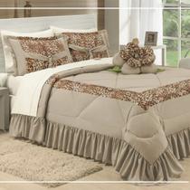 Kit Cobre Leito Casal Padrão Amazonas 04 Peças Colcha - Avelã