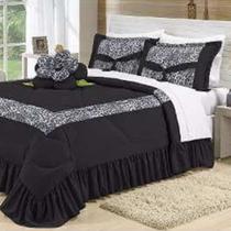 Kit Cobre Leito Casal Padrão Amazonas 04 Peças Colcha - Preto