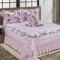 Kit Cobre Leito Casal Padrão Amazonas 04 Peças Colcha - Rosa