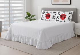 Kit cobre leito casal padrão babado letras orientais branco percal 400 fios com 3 peças