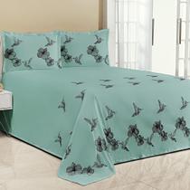Kit Cobre Leito Casal Padrão Beija Flor 3 Peças Bordado Micropercal Tiffany Kit Cobre Leito Casal Padrão Beija Flor 3 Peças Bordado Micropercal Tiffany