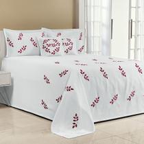 Kit Cobre Leito Casal Padrão Belissima 07 Peças Piquet Bordada Branco com Vermelho Kit Cobre Leito Casal Padrão Belissima 07 Peças Piquet Bordada Branco com Vermelho