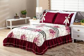 Kit Cobre Leito Casal Padrão com Babado e Laço Floral 3 peças Isabela