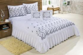 Kit Cobre Leito Casal Padrão Desejos 7 Peças Branco Preto