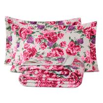 Kit Cobre Leito Casal Padrão Dupla Face 3 Peças 200 Fios Colcha de Cama Violeta Premium Estampado