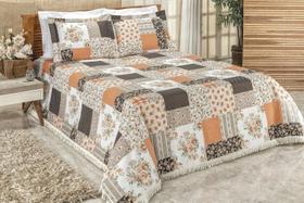 kit Cobre Leito Casal Padrão La Bella 3 Peças Tecido Estampado Patchwork Laranja