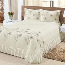 Kit Cobre Leito Casal Padrão Lírio 03 Peças Colcha - Palha Kit Cobre Leito Casal Padrão Lírio 03 Peças Colcha - Palha