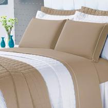 Kit Cobre Leito Casal Padrão Montreal 3 Peças 100% Algodão 150 Fios Cáqui