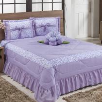 Kit Cobre Leito Casal Queen Amazonas 04 Peças Colcha - Lilás