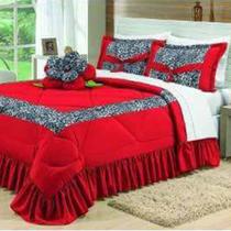 Kit Cobre Leito Casal Queen Amazonas 04 Peças Colcha - Vermelho Kit Cobre Leito Casal Queen Amazonas 04 Peças Colcha - Vermelho