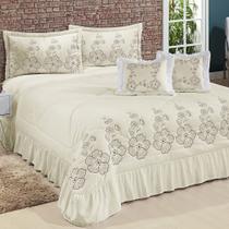 Kit Cobre Leito Casal Queen Amore 07 Peças Bordadas PALHA Kit Cobre Leito Casal Queen Amore 07 Peças Bordadas PALHA