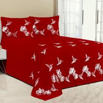 Kit Cobre Leito Casal Queen Beija Flor 3 Peças Bordado Micropercal Vermelho