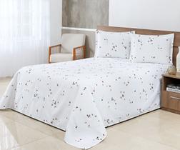 Kit Cobre Leito Casal Queen Bella Piquet 03 Peças Branco Floral