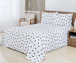 Kit Cobre Leito Casal Queen Bella Piquet 03 Peças Coração Branco e Preto