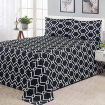 Kit Cobre Leito Casal Queen Bella Piquet 03 Peças Preto com Branco Kit Cobre Leito Casal Queen Bella Piquet 03 Peças Preto com Branco