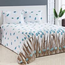 Kit Cobre Leito Casal Queen Bella Piquet 03 Peças Tulipa Azul