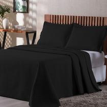 Kit Cobre Leito Casal Queen Bouti Mavie 3 Peças Ultrassônico Peletizado Geométrico Preto