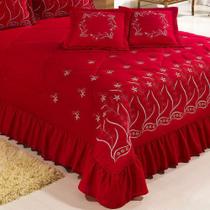 Kit Cobre Leito Casal Queen Desejos 07 Peças Bordado - Vermelho