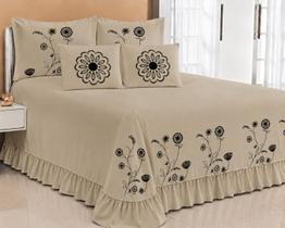 Kit Cobre Leito Casal Queen Encanto 07 Peças Bordado Colcha - AVELÃ Kit Cobre Leito Casal Queen Encanto 07 Peças Bordado Colcha - AVELÃ