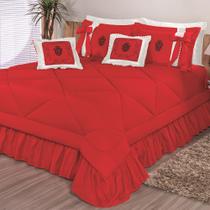 Kit Cobre Leito Casal Queen Esplendore Bordado 07 Peças Colcha - Vermelho