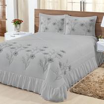 Kit Cobre Leito Casal Queen Lírio 03 Peças Colcha - Cinza