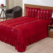 Kit Cobre Leito Casal Queen Lisse 03 Peças Colcha Vermelho
