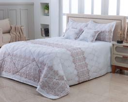 Kit Cobre Leito Casal Queen Rocaille 7 Peças Bordado BRANCO COM BRONZE
