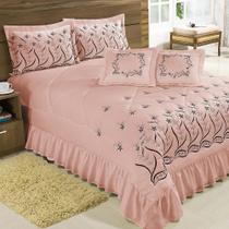 Kit Cobre Leito Casal Super King Desejos 07 Peças Bordado