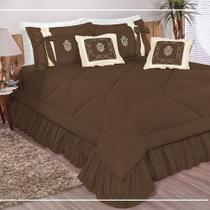 Kit Cobre Leito Casal Super King Esplendore Bordado 7 Peças Marrom