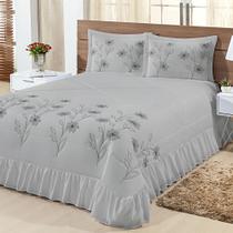 Kit Cobre Leito Casal Super King Lírio 03 Peças Colcha - Cinza Kit Cobre Leito Casal Super King Lírio 03 Peças Colcha - Cinza