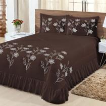 Kit Cobre Leito Casal Super King Lírio 03 Peças Colcha - Marrom