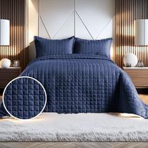 Kit Cobre Leito Colcha 400 Fios Casal 3 Peças Bordado Dupla Face Porta Travesseiro Decoração Elegante