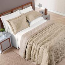Kit Cobre Leito Colcha Adele Queen Dupla Face Micropercal 300 Fios 3 Peças - Cáqui