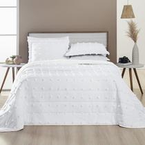 Kit Cobre Leito Colcha Alexa Pompom King Dupla Face Micropercal 3 Peças - Branco
