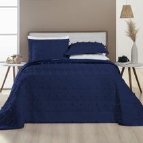 Kit Cobre Leito Colcha Alexa Pompom Queen Dupla Face Micropercal 3 Peças - Azul Marinho