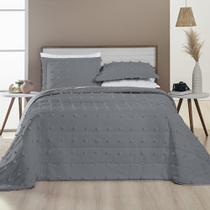 Kit Cobre Leito Colcha Alexa Pompom Queen Dupla Face Micropercal 3 Peças - Cinza