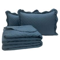 Kit Cobre Leito Colcha Alvorada Casal 3 Peças Percal 300 Fios Clássico - Azul - 100% Poliéster Kit Cobre Leito Colcha Alvorada Casal 3 Peças Percal 300 Fios Clássico - Azul - 100% Poliéster