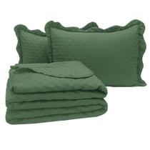 Kit Cobre Leito Colcha Alvorada Casal 3 Peças Percal 300 Fios Clássico - Verde Esmeralda - 100% Poliéster