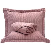 Kit Cobre Leito Colcha Anabela Queen Dupla Face Texturizado Percal 300 Fios 3 Peças - Roxo Malva