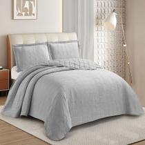 Kit Cobre Leito Colcha Anarruga 3 Peças Casal 220x240cm Prata Sonhare Kit Cobre Leito Colcha Anarruga 3 Peças Casal 220x240cm Prata Sonhare