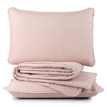 Kit Cobre Leito Colcha Arcos Casal Padrão Dupla Face Matelado 200 Fios 3 Peças Rosa