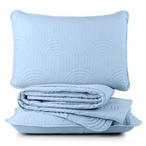 Kit Cobre Leito Colcha Arcos Queen Dupla Face Matelado 200 Fios 3 Peças Azul Claro Kit Cobre Leito Colcha Arcos Queen Dupla Face Matelado 200 Fios 3 Peças Azul Claro