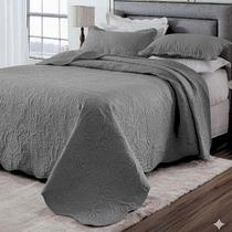 Kit Cobre Leito Colcha Basic Casal 3 Peças Dupla Face Liso Classic - Cinza Escuro - 100% Poliéster